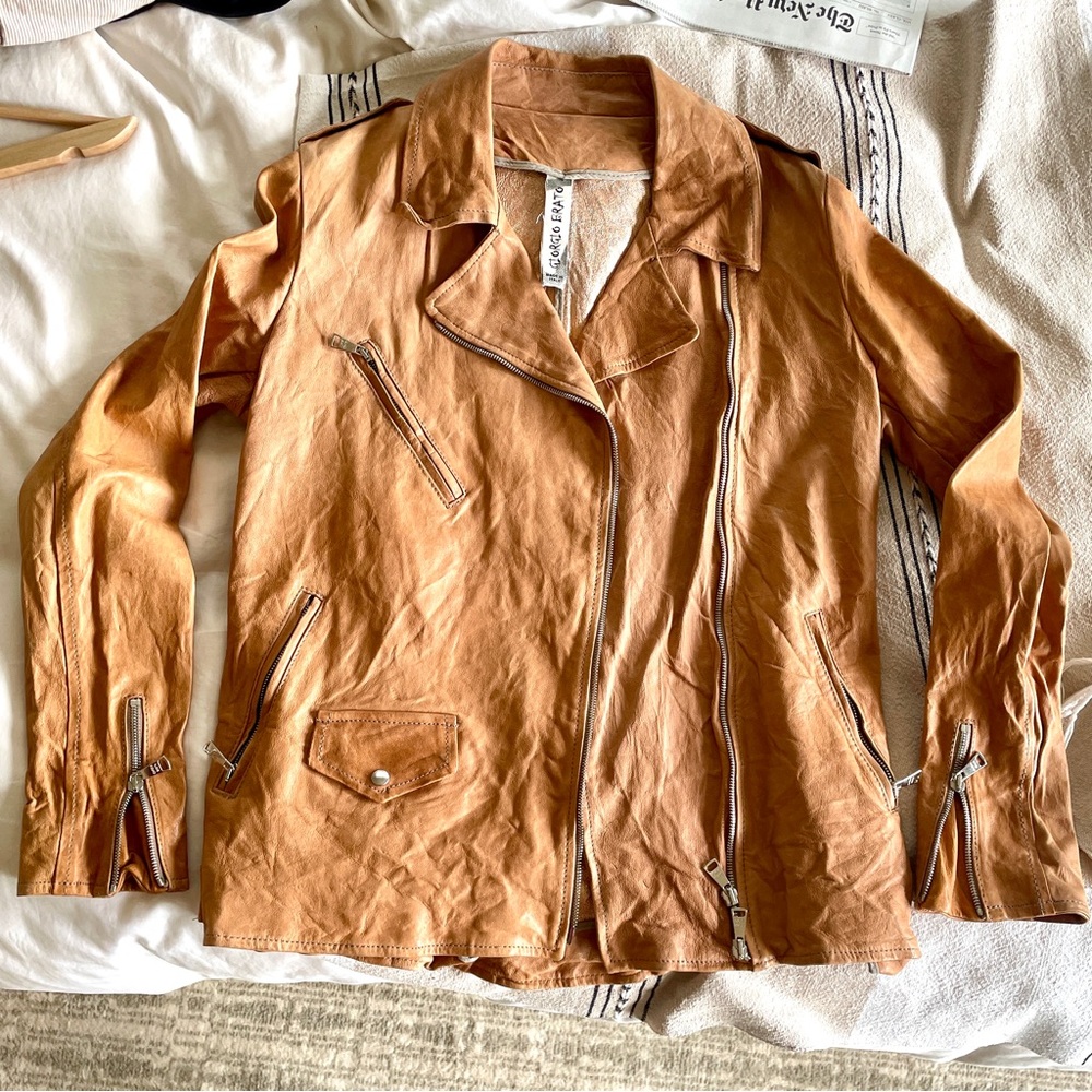 GIORGIO BRATO leather biker style jacket 48 Italian - Picture 3 of 9